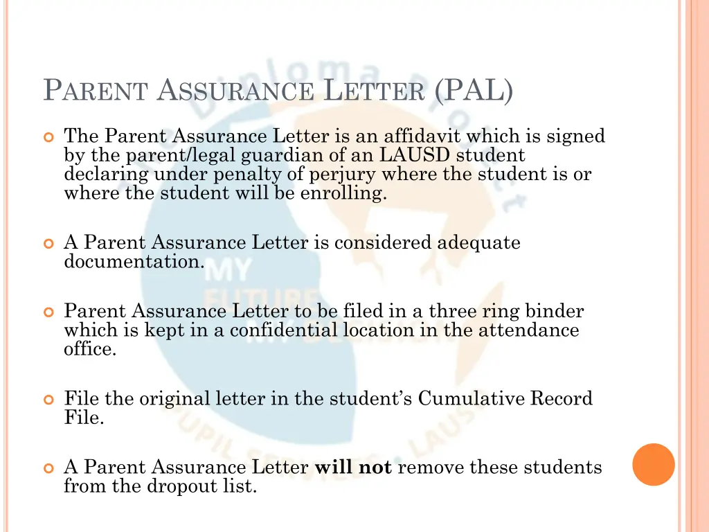 p arent a ssurance l etter pal