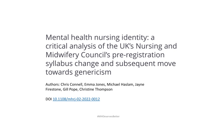 mental health nursing identity a critical