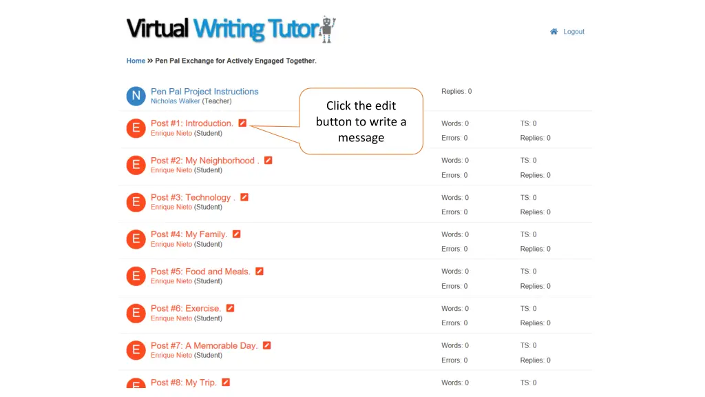 click the edit button to write a message
