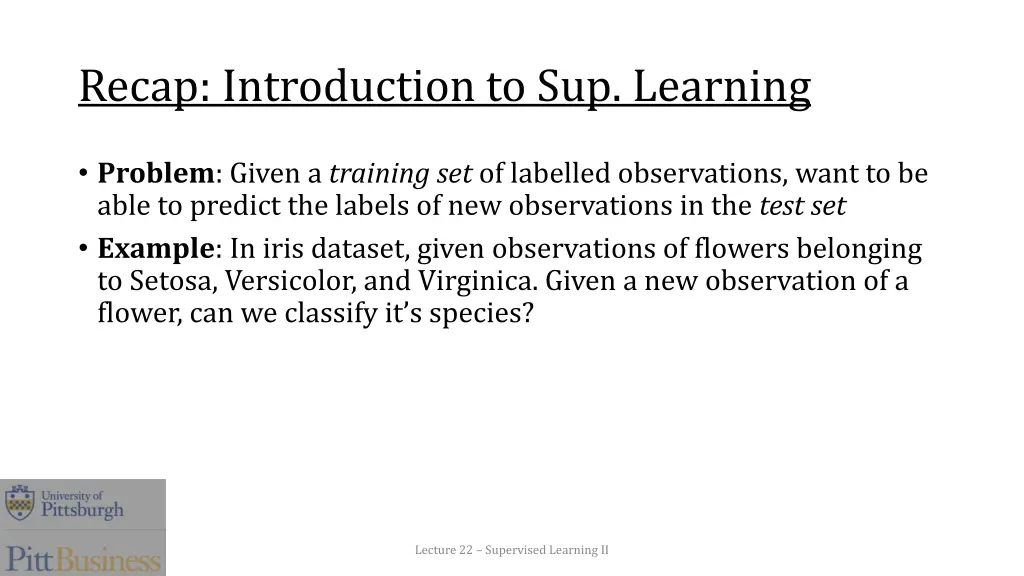 recap introduction to sup learning