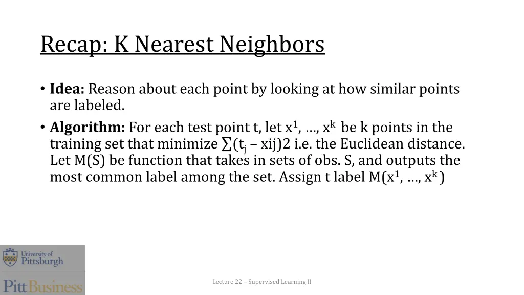 recap k nearest neighbors
