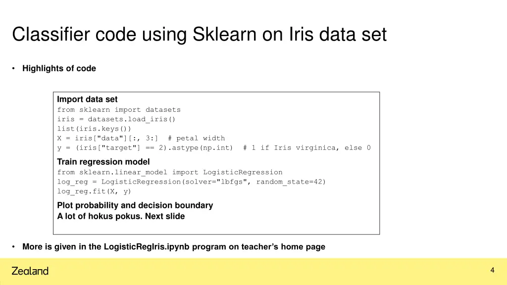 classifier code using sklearn on iris data set