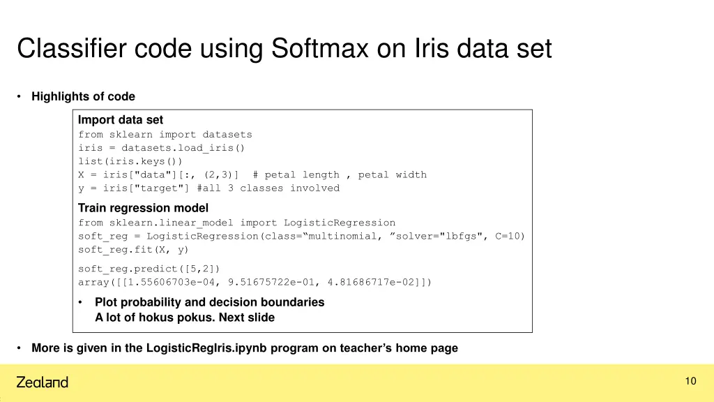classifier code using softmax on iris data set