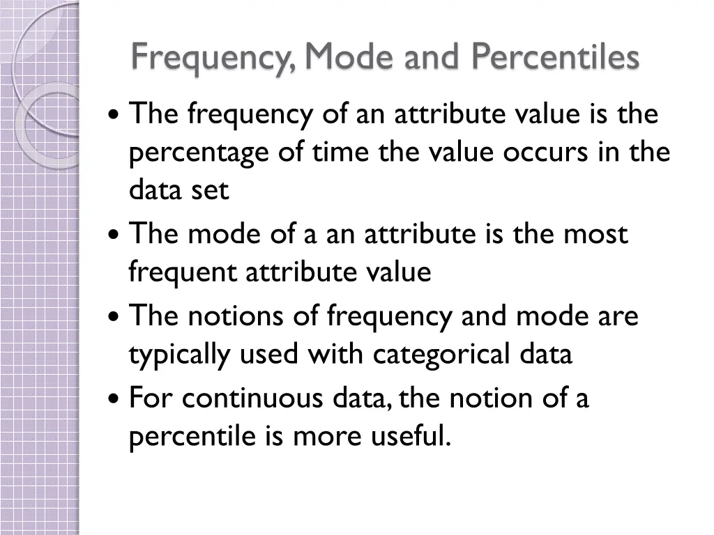 frequency mode and percentiles