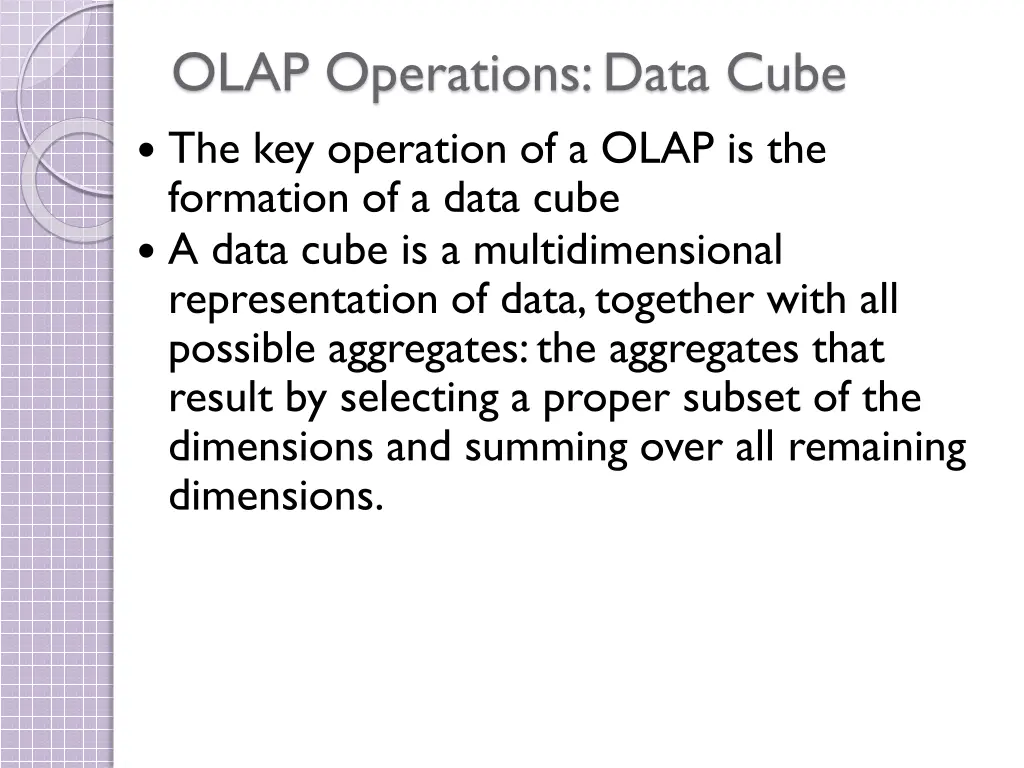olap operations data cube the key operation