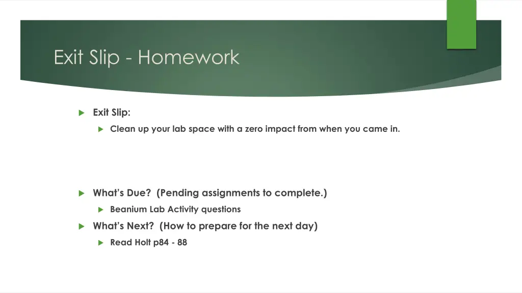 exit slip homework