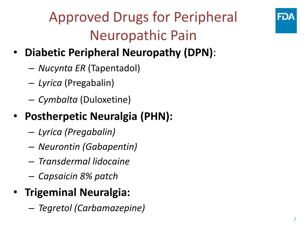 approved drugs for peripheral neuropathic pain