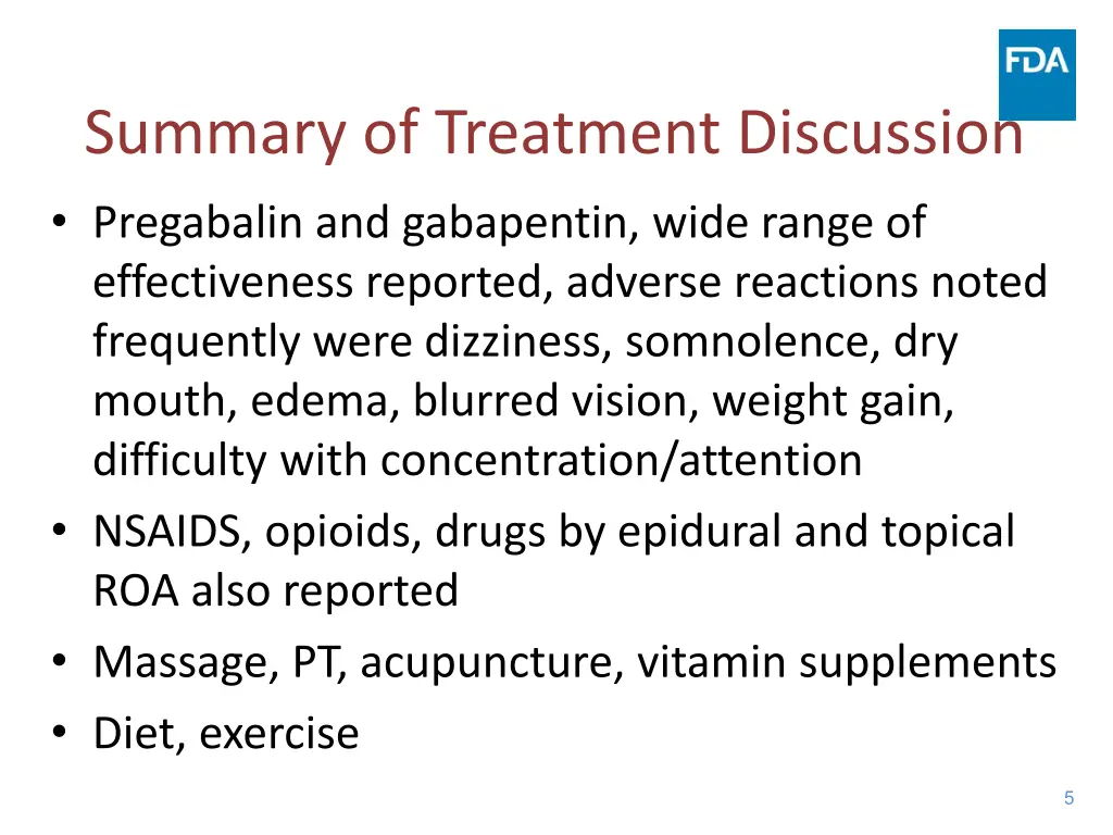 summary of treatment discussion pregabalin