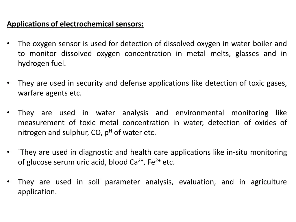 applications of electrochemical sensors