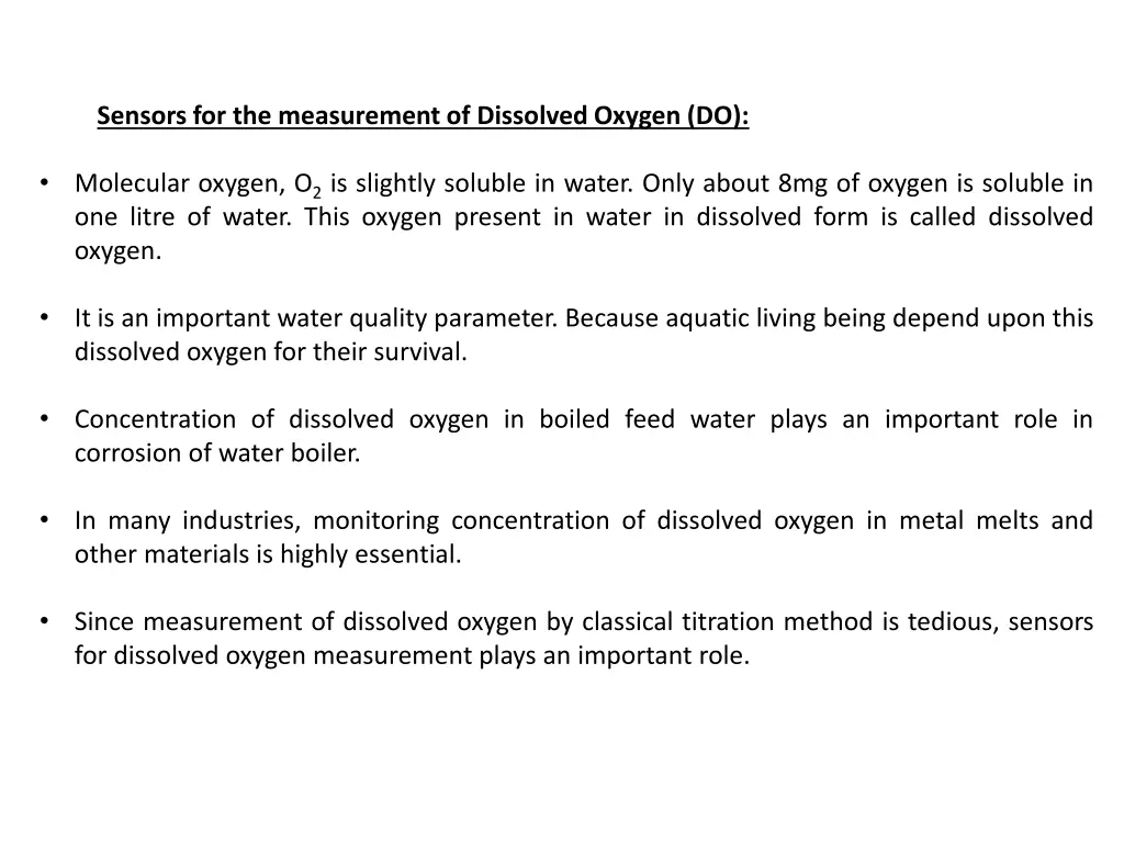 sensors for the measurement of dissolved oxygen do