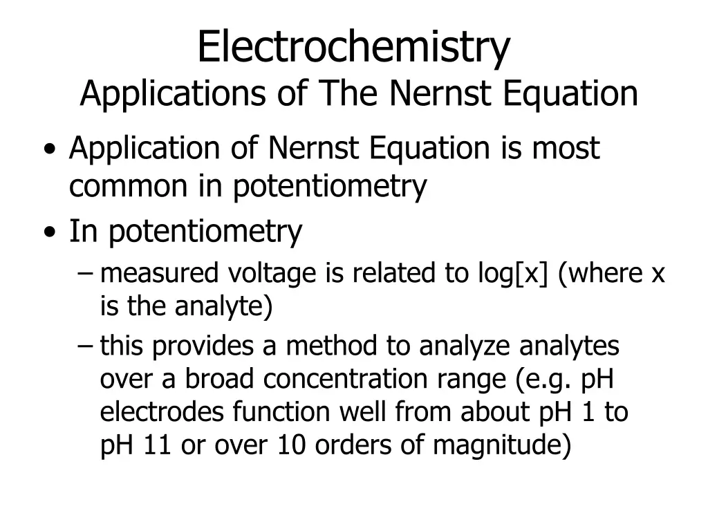 electrochemistry applications of the nernst 1
