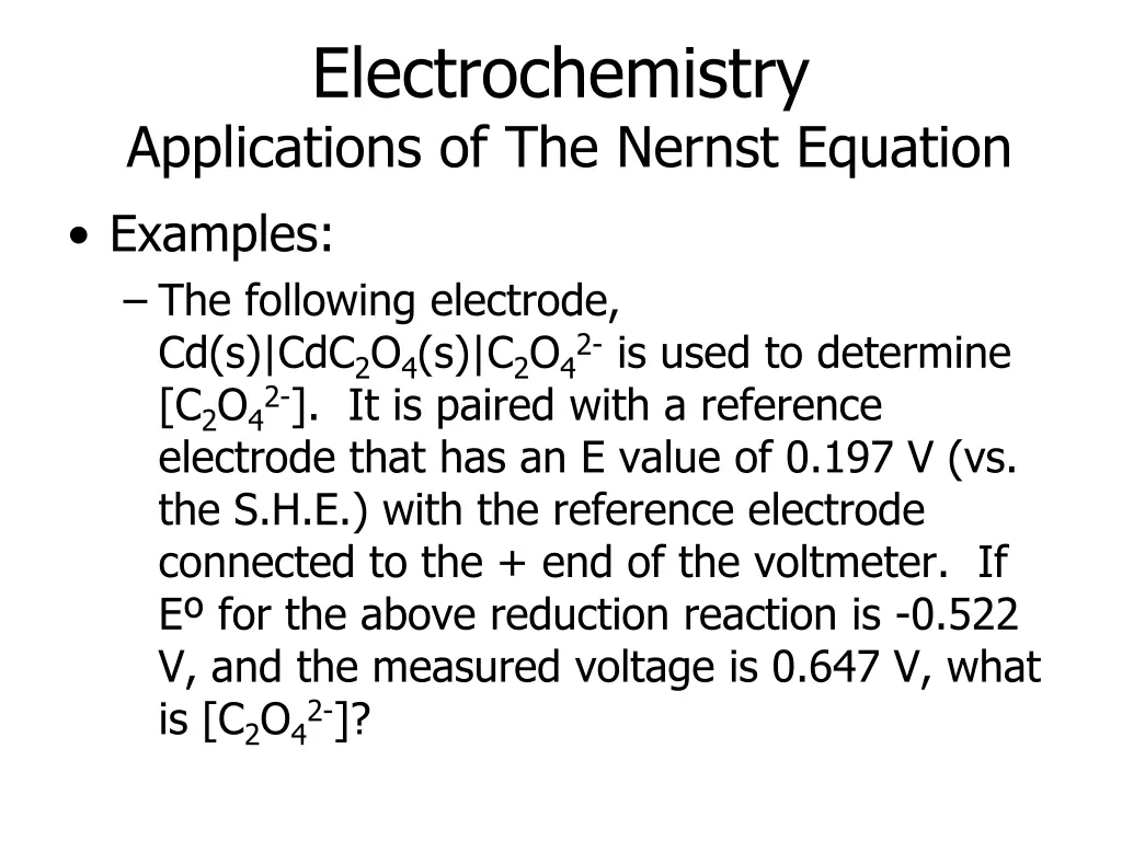 electrochemistry applications of the nernst