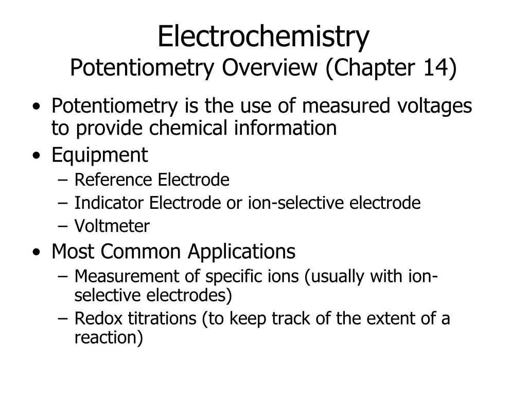 electrochemistry potentiometry overview chapter 14