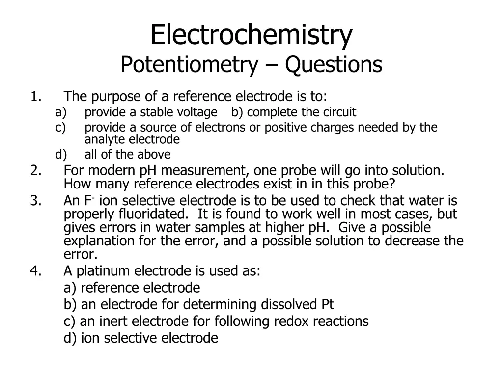 electrochemistry potentiometry questions