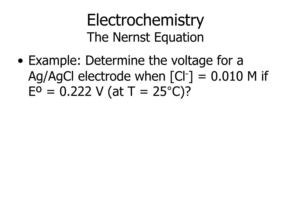electrochemistry the nernst equation 1