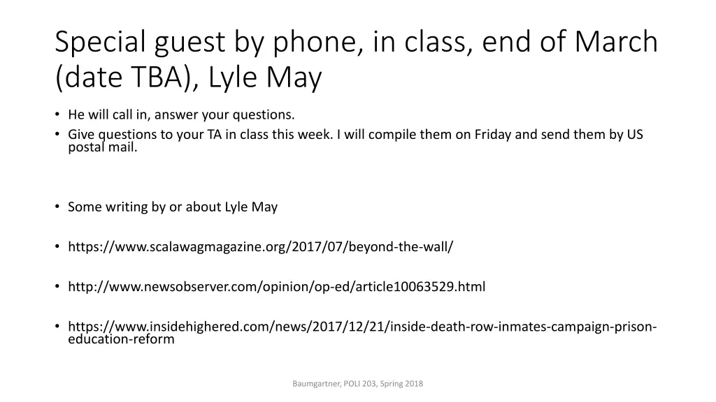 special guest by phone in class end of march date