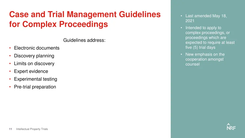 case and trial management guidelines for complex