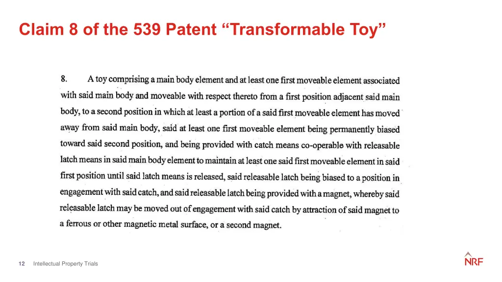 claim 8 of the 539 patent transformable toy