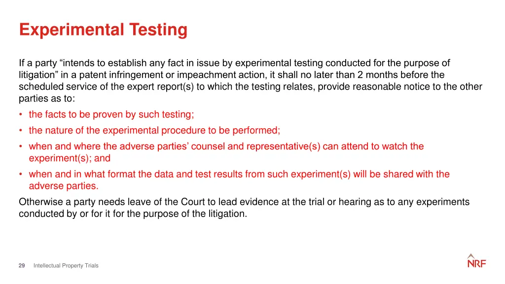 experimental testing
