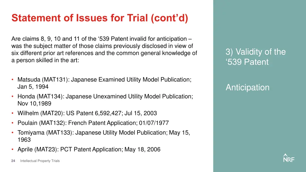 statement of issues for trial cont d 1