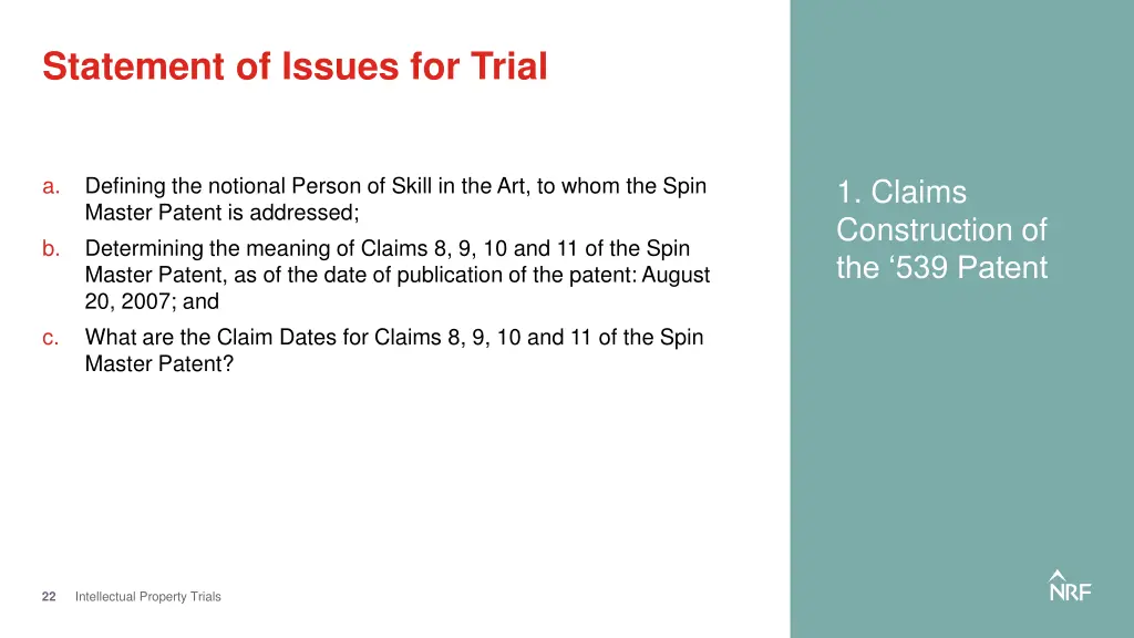 statement of issues for trial