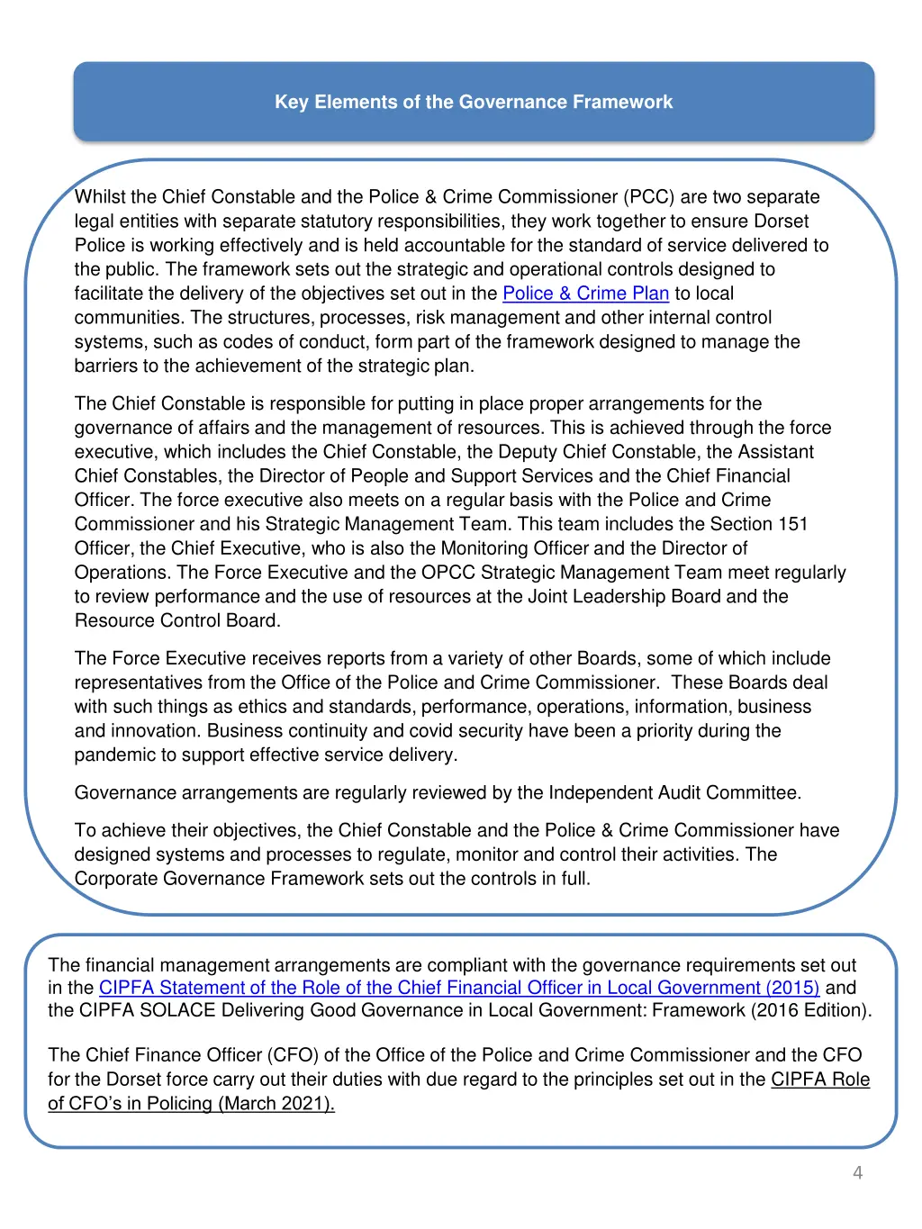 key elements of the governance framework