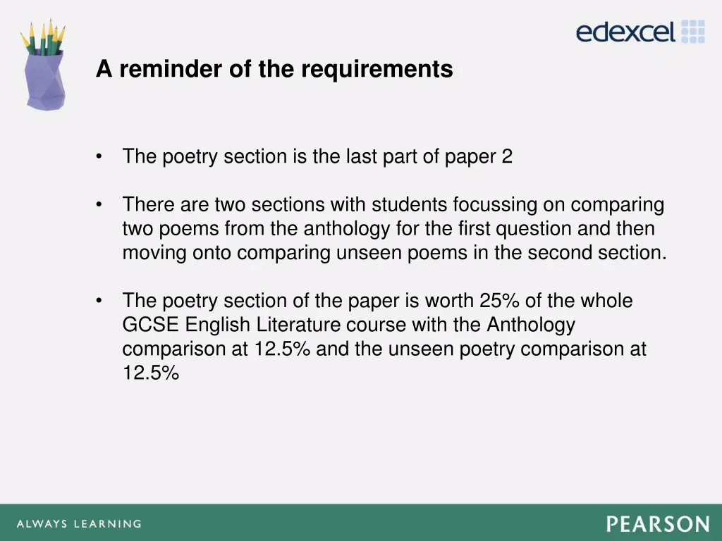 a reminder of the requirements