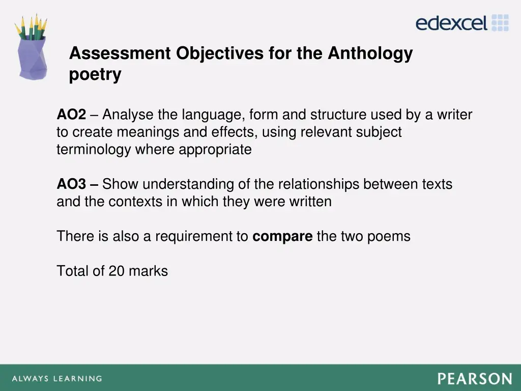 assessment objectives for the anthology