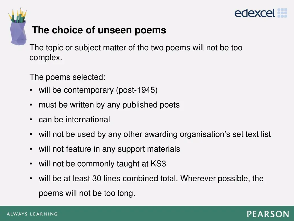 the choice of unseen poems
