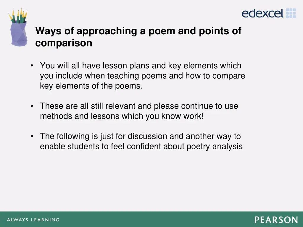 ways of approaching a poem and points of