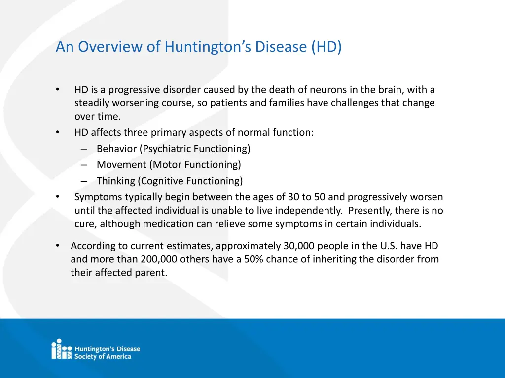 an overview of huntington s disease hd