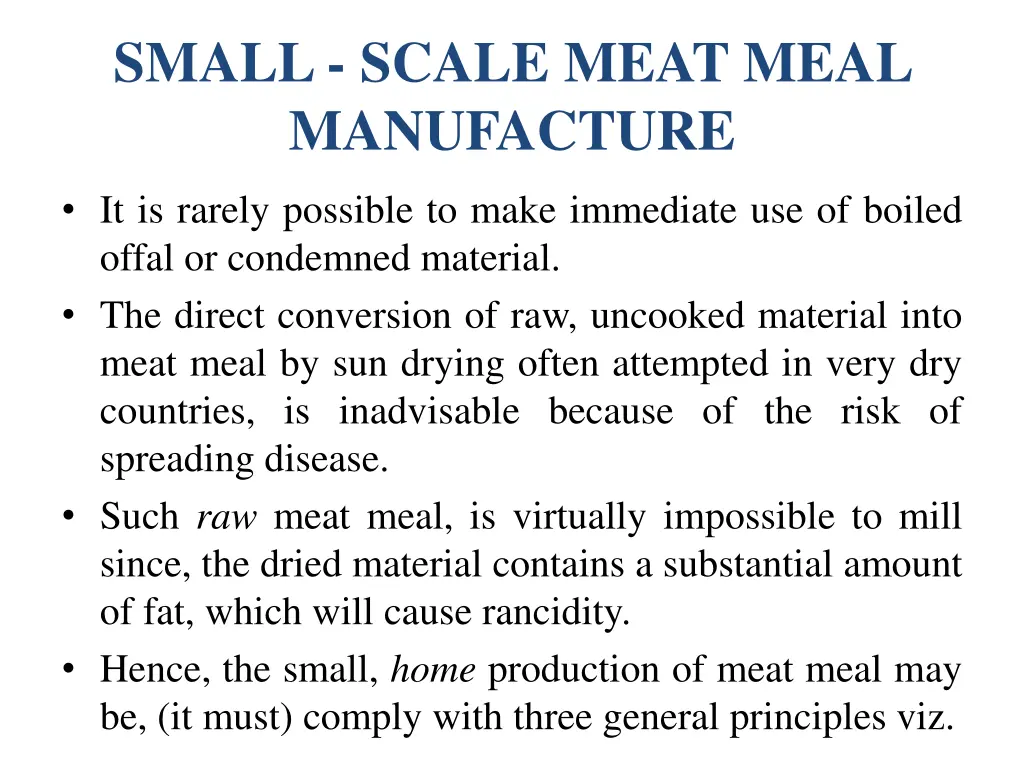small scale meat meal manufacture