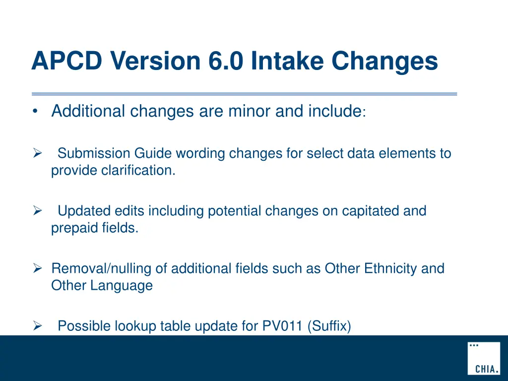 apcd version 6 0 intake changes 10