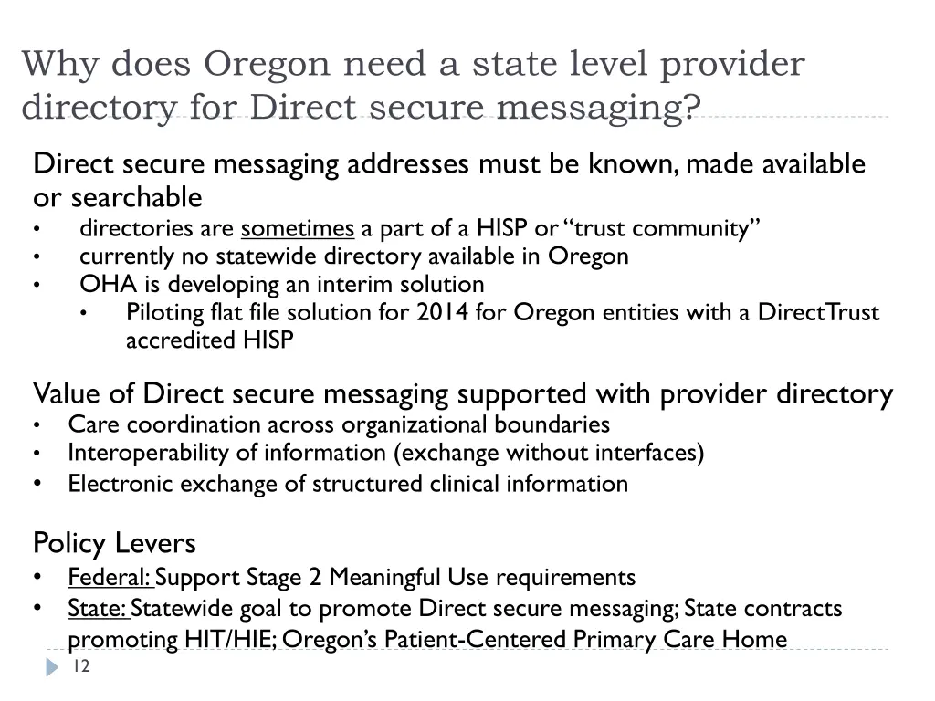 why does oregon need a state level provider