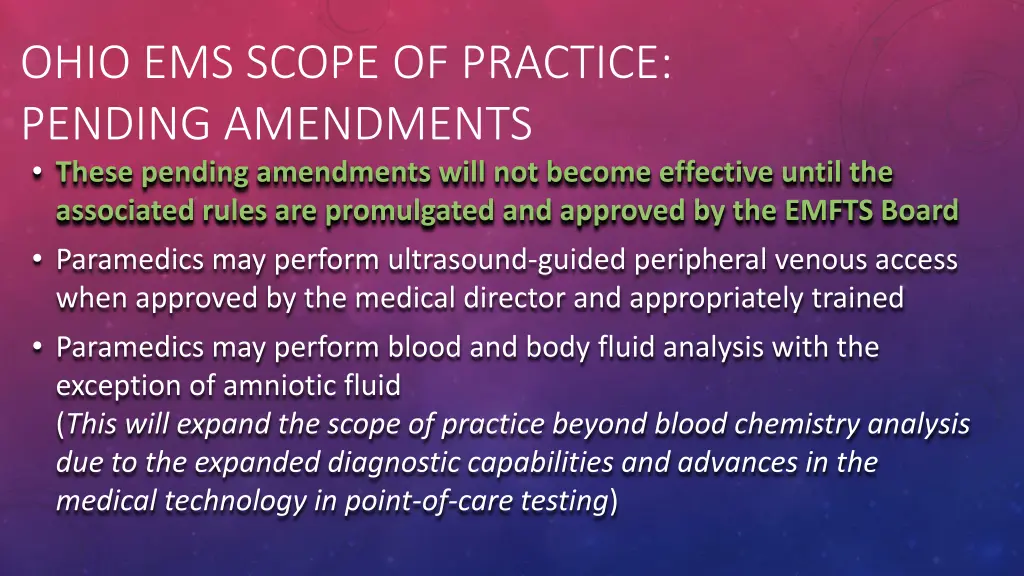 ohio ems scope of practice pending amendments