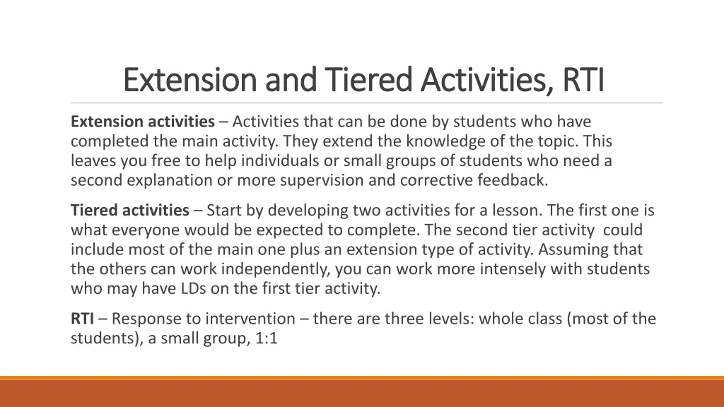 extension and tiered activities rti extension