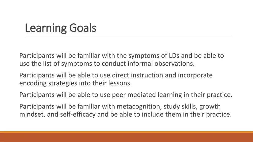 learning goals learning goals