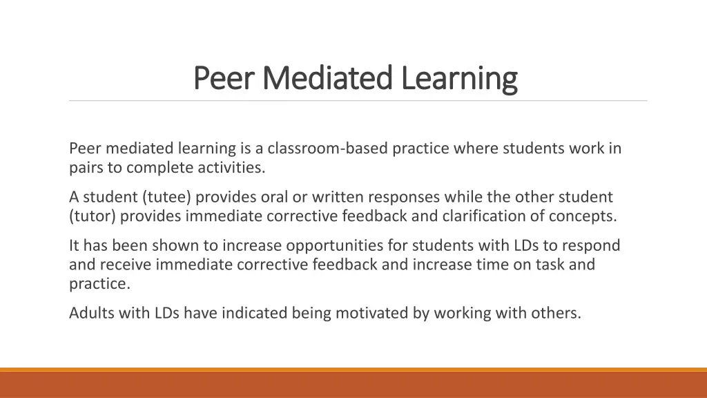peer mediated learning peer mediated learning