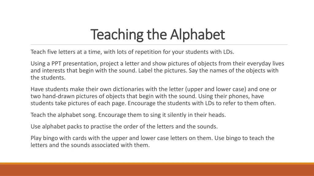 teaching the alphabet teaching the alphabet
