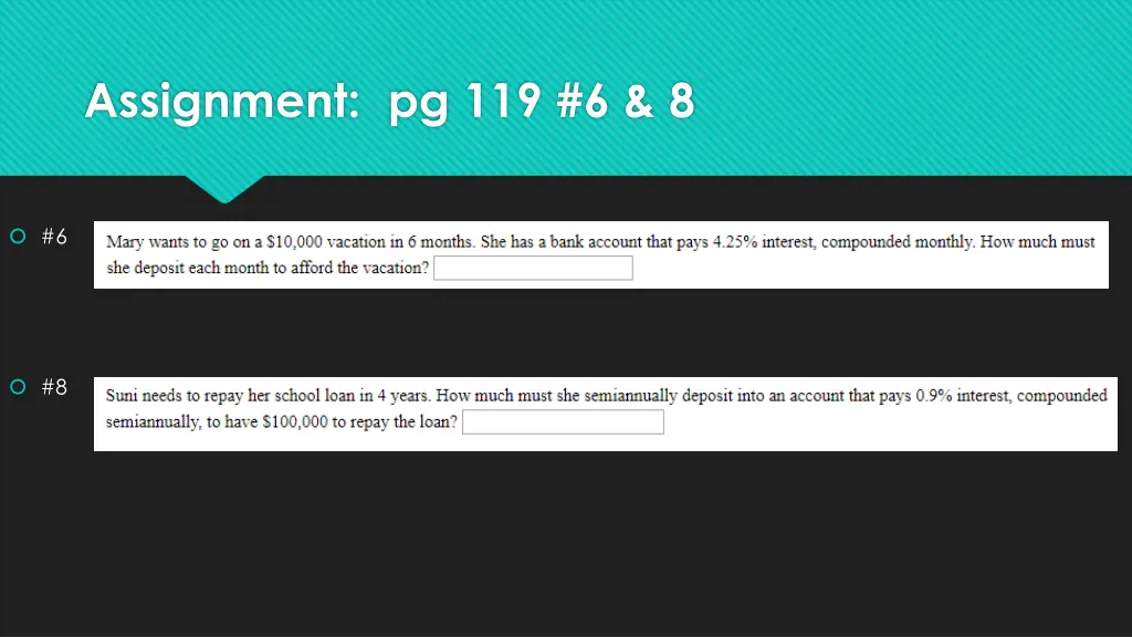 assignment pg 119 6 8