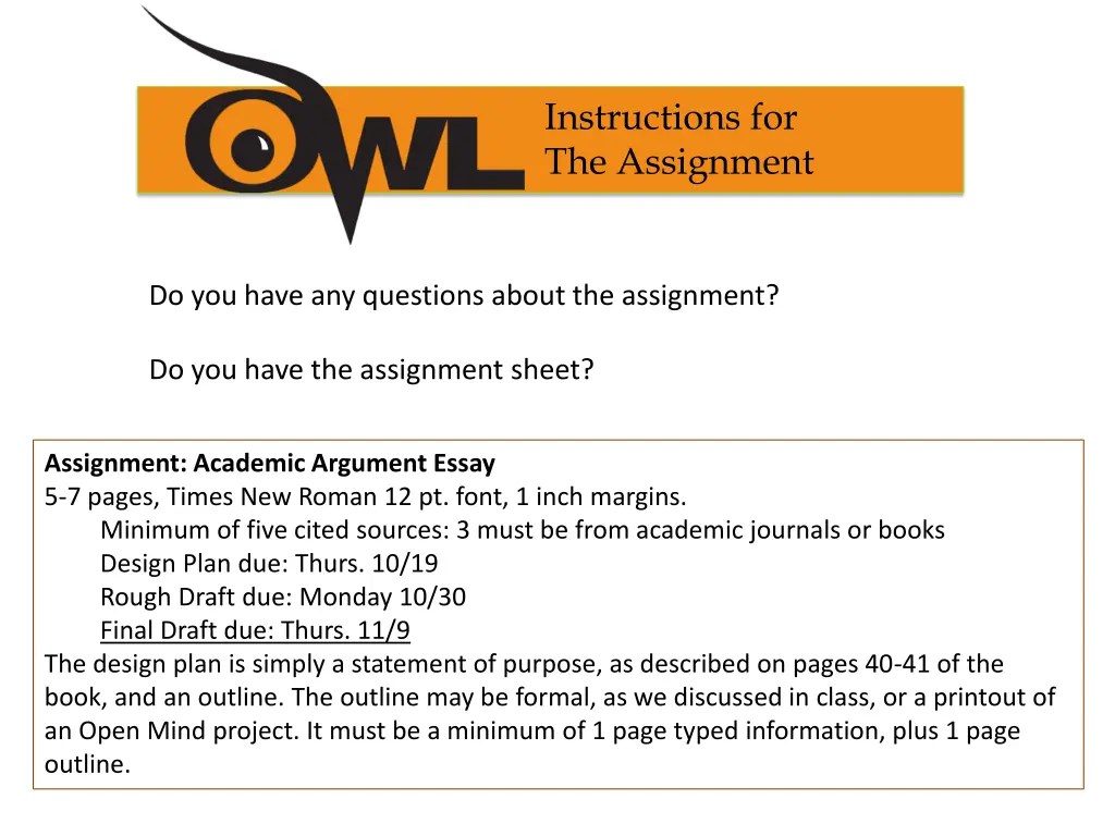 instructions for the assignment