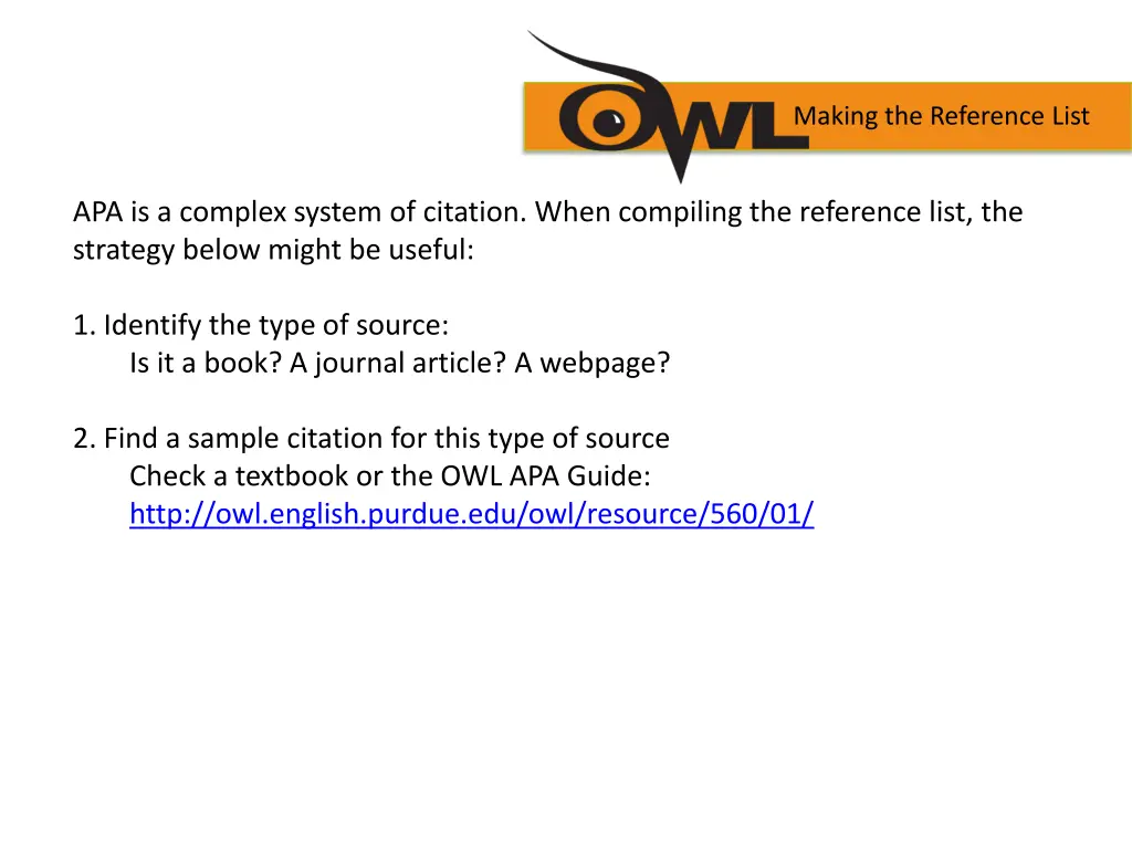 making the reference list