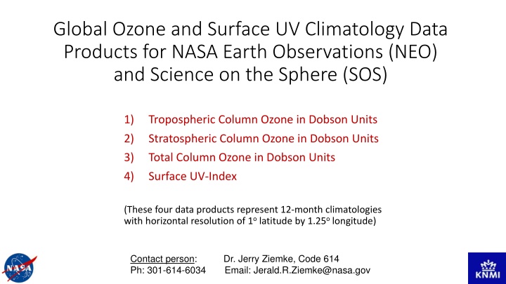 global ozone and surface uv climatology data