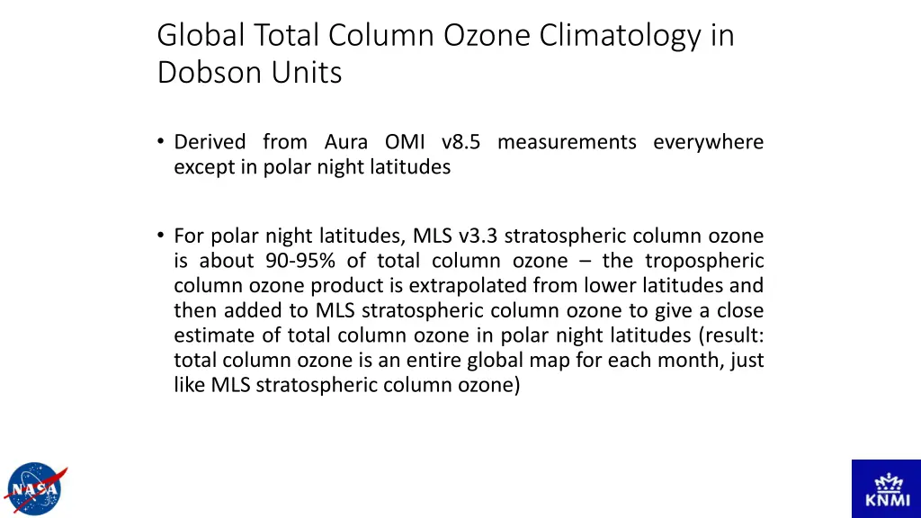 global total column ozone climatology in dobson