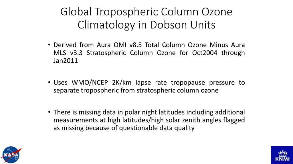 global tropospheric column ozone climatology