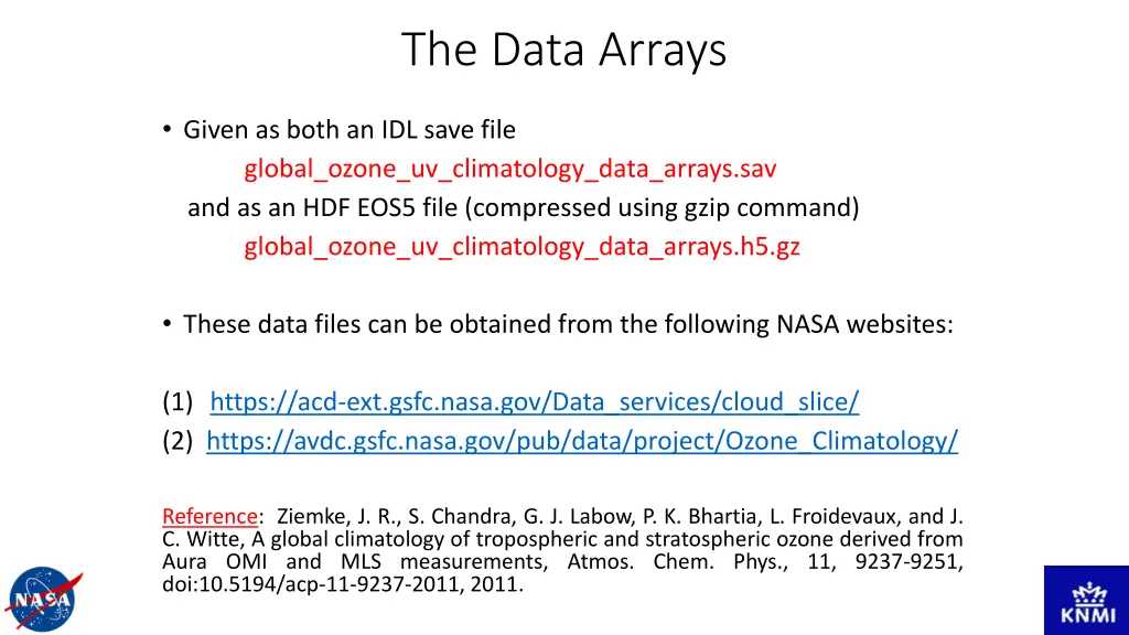 the data arrays