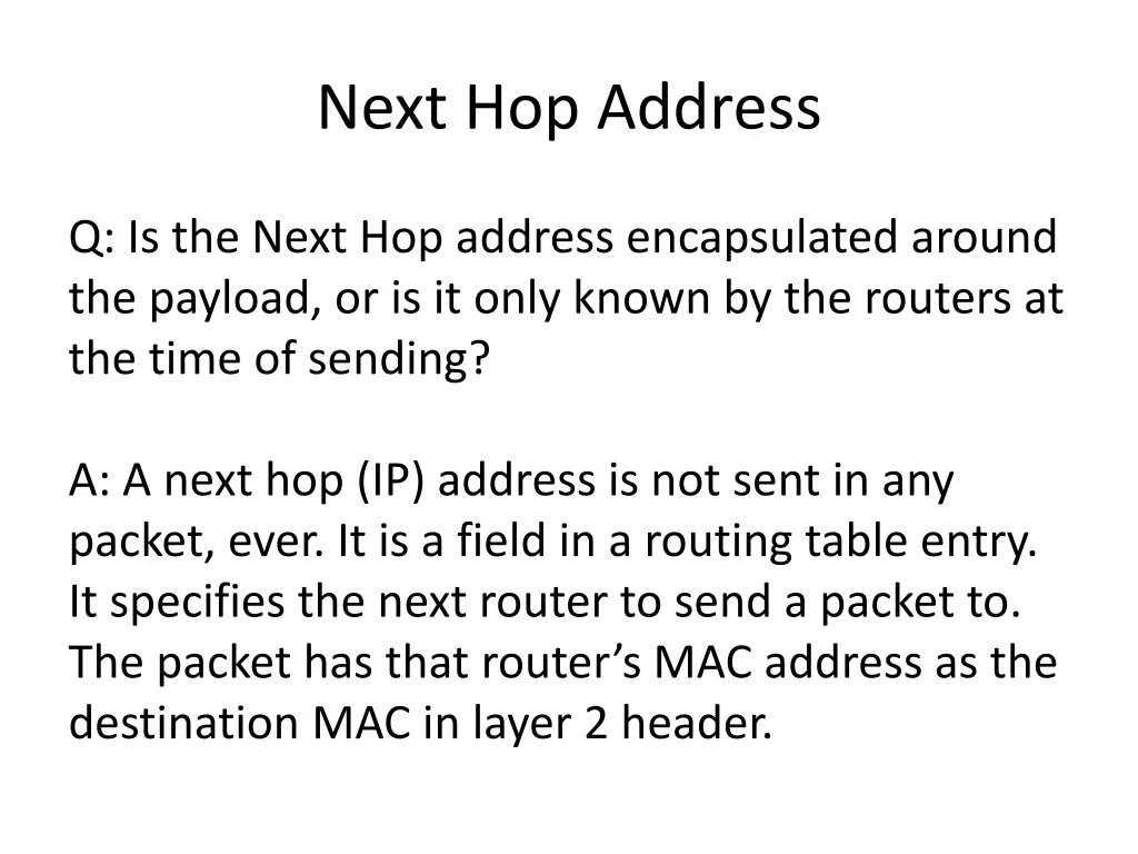 next hop address