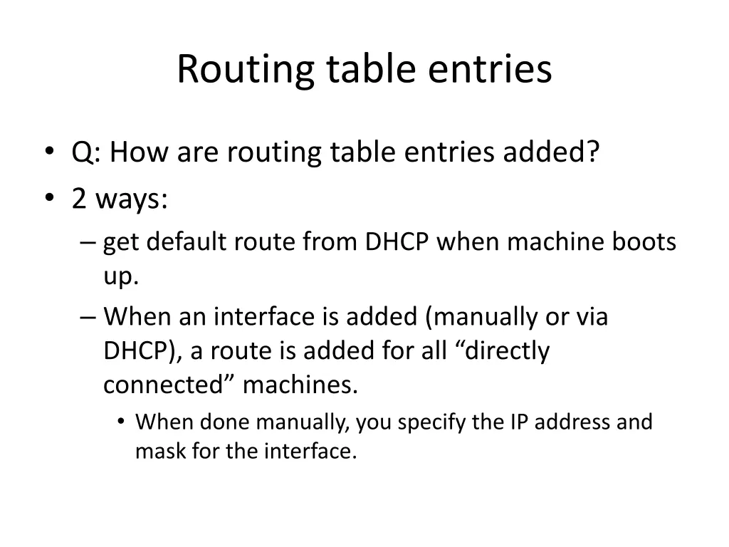 routing table entries