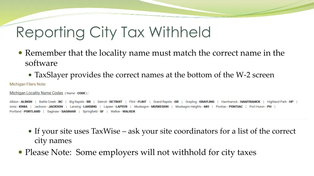 reporting city tax withheld 1