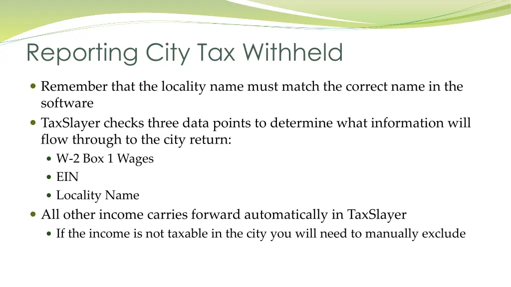 reporting city tax withheld 2